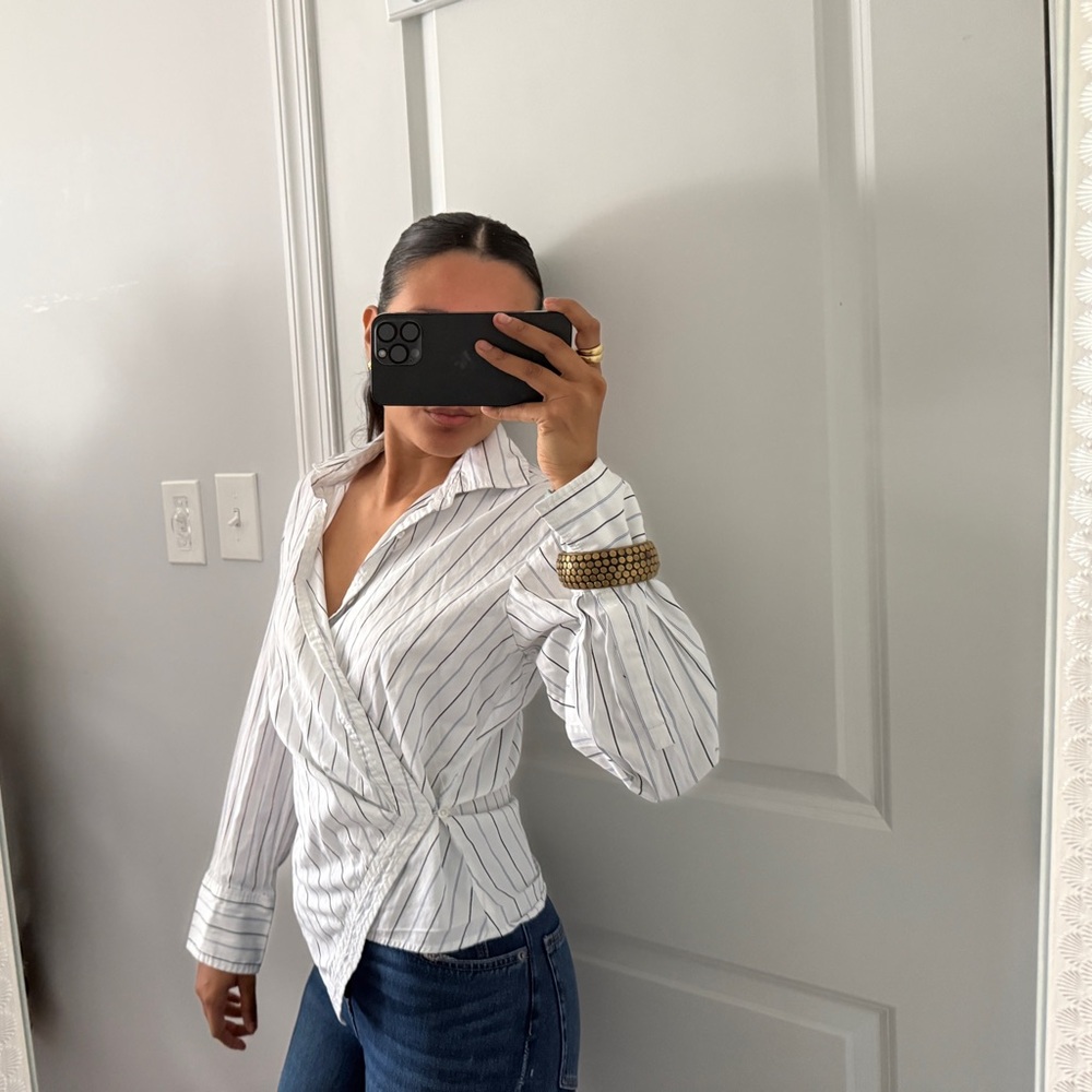 Madewell White and Black Striped Button Down Shirt